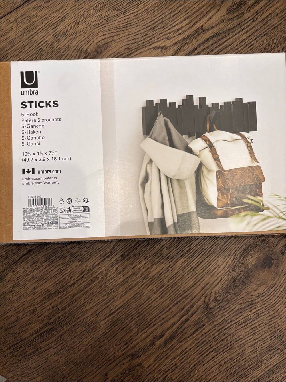 NWT Umbra Black Sticks 5 Hook Wall Mounted Coat Rack